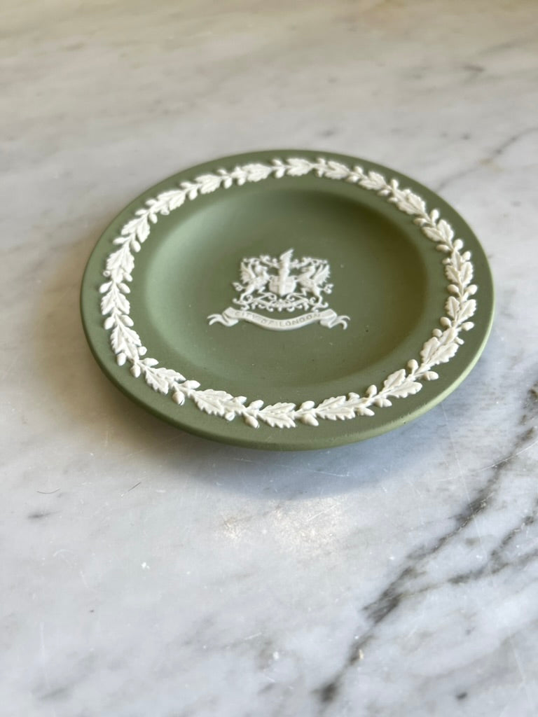 Wedgwood green Jasperware "City of London" vintage round dish