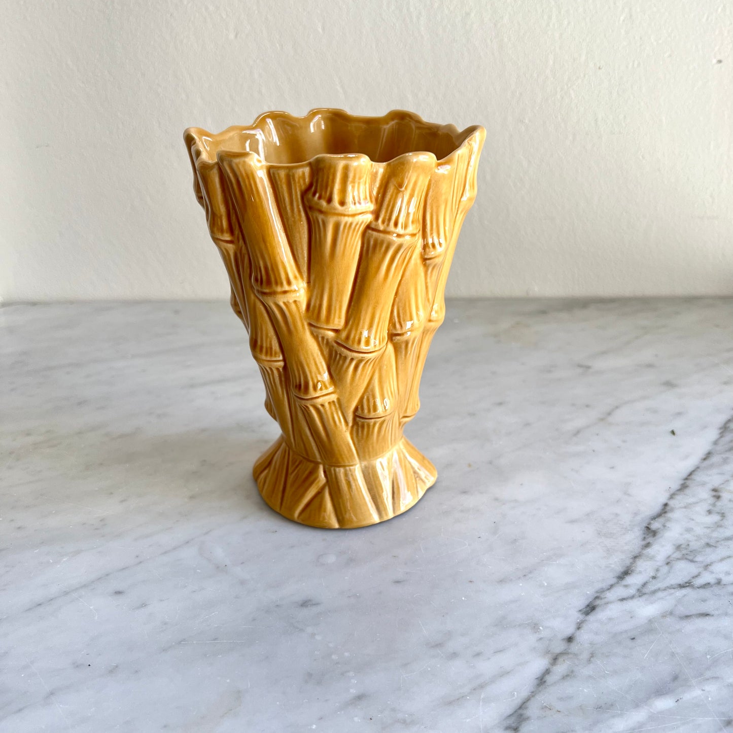 Vintage Mustard Yellow Vase Bamboo by Sylvac Pottery #2752, Made in England