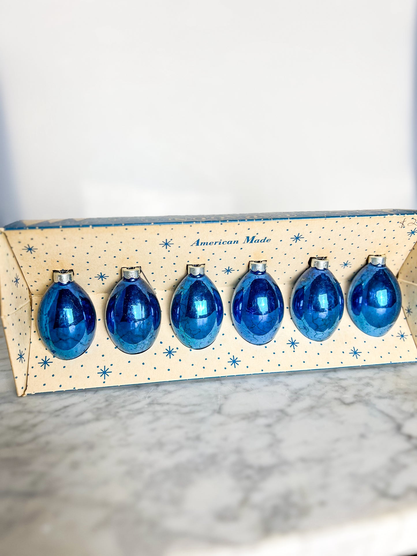 Vintage 50's Paragon Blue Glass Christmas Ornaments in Original Box
