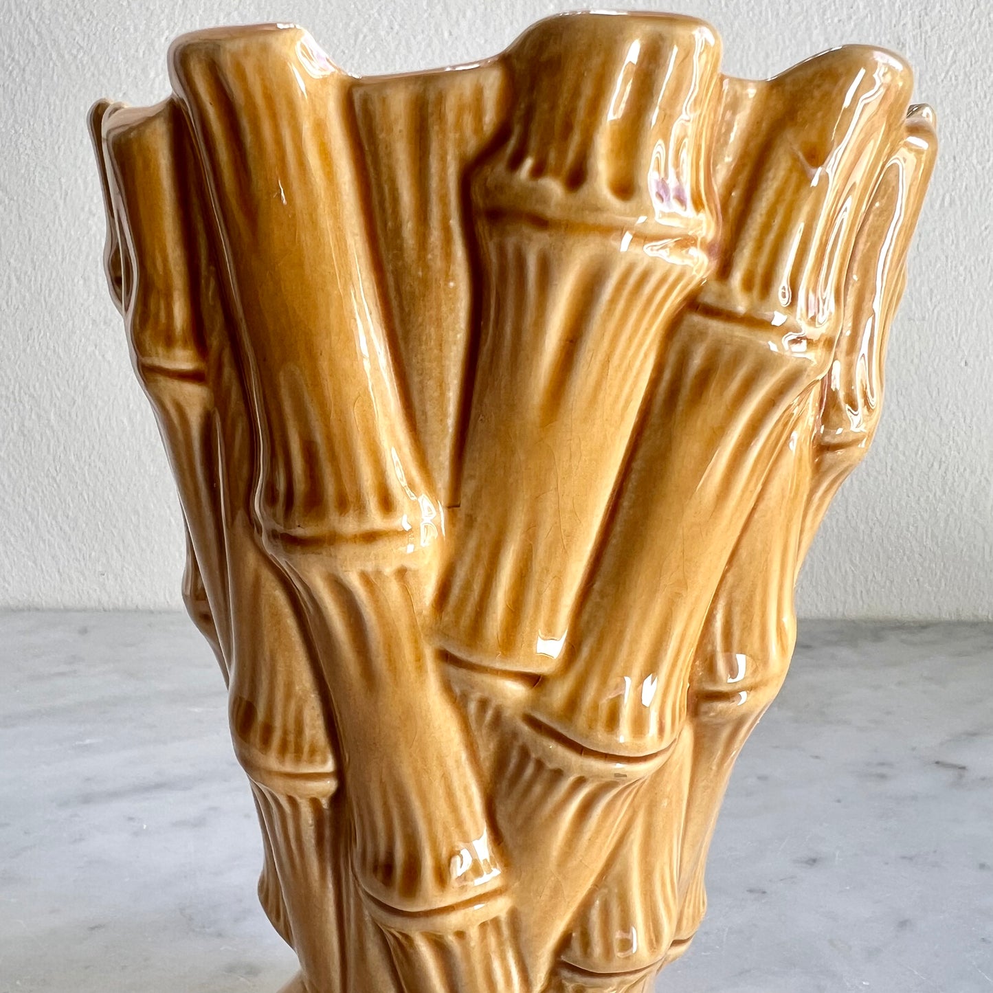 Vintage Mustard Yellow Vase Bamboo by Sylvac Pottery #2752, Made in England