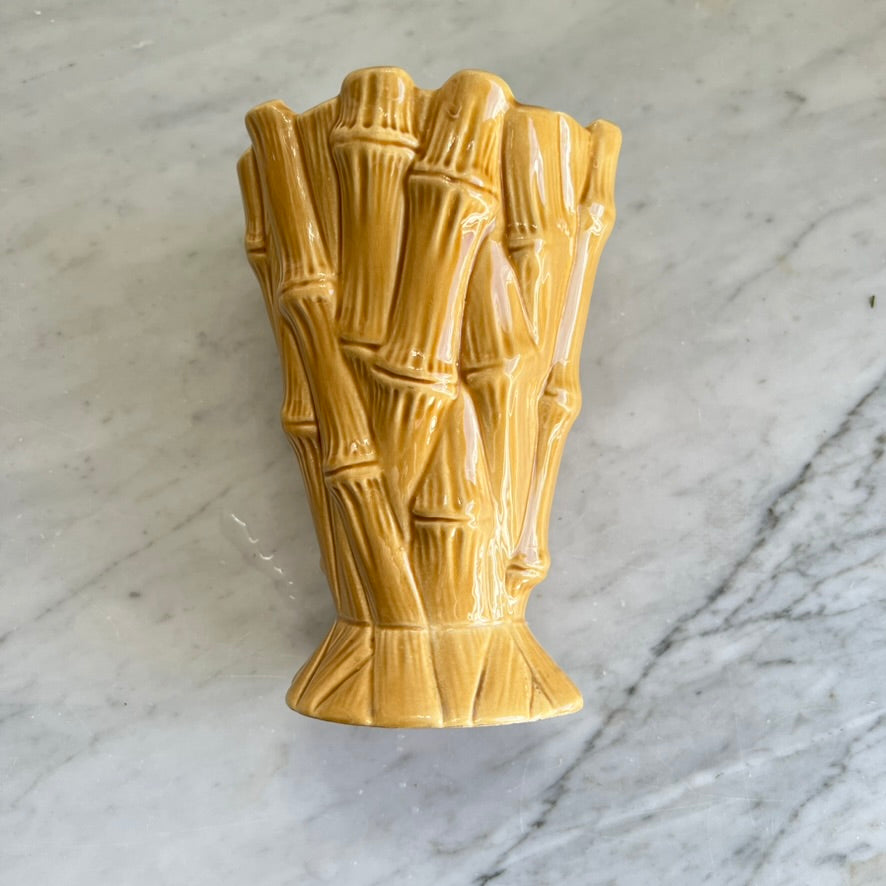 Vintage Mustard Yellow Vase Bamboo by Sylvac Pottery #2752, Made in England