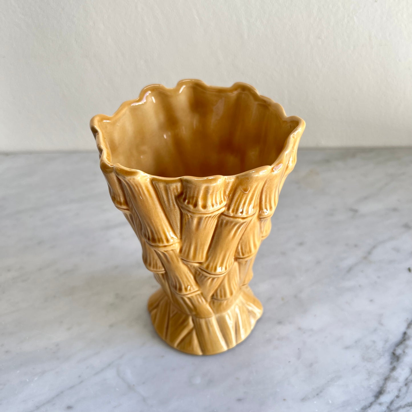 Vintage Mustard Yellow Vase Bamboo by Sylvac Pottery #2752, Made in England