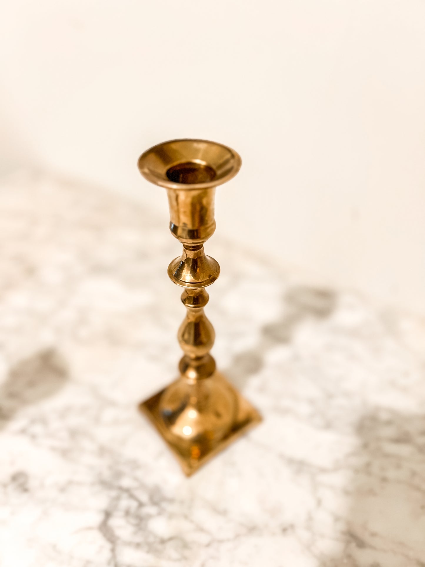 Pair of Vintage Brass Candlestick Holders – Square Base Mid-Century Decor