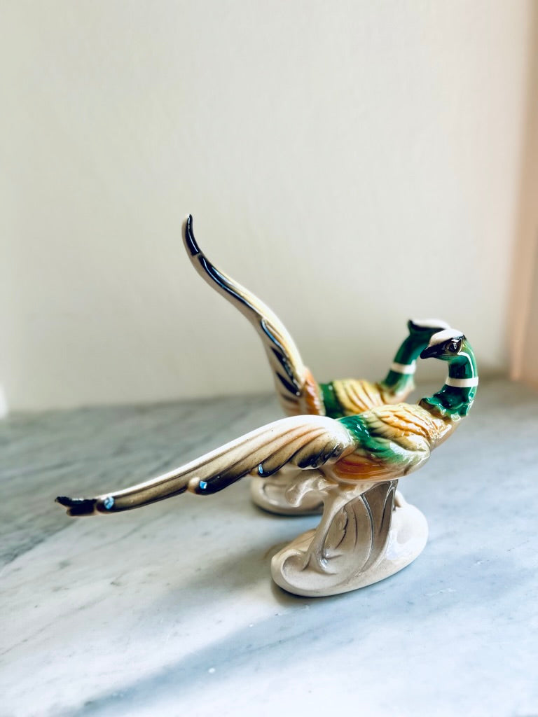Pair Of Mcm Ceramic Pheasant Birds