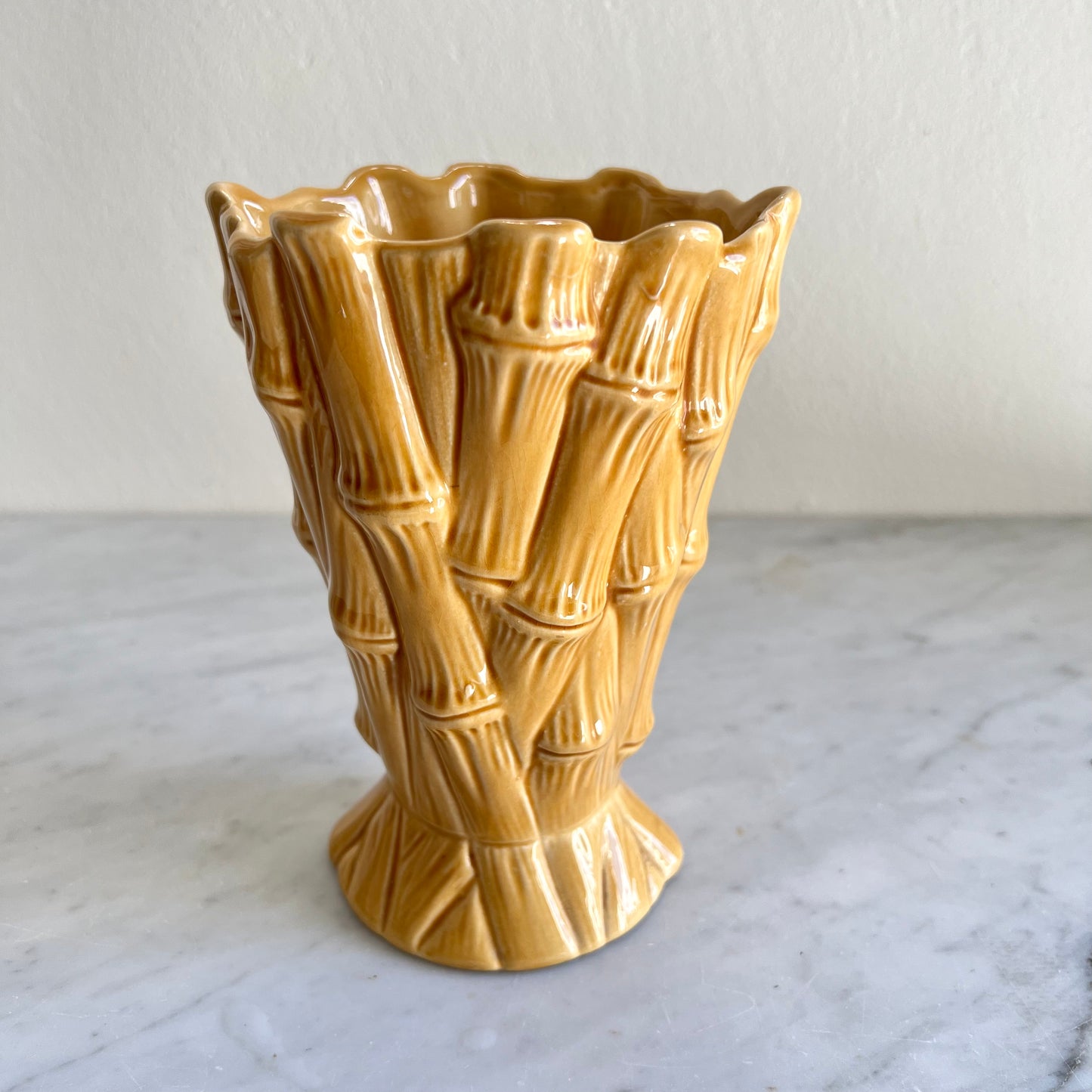 Vintage Mustard Yellow Vase Bamboo by Sylvac Pottery #2752, Made in England