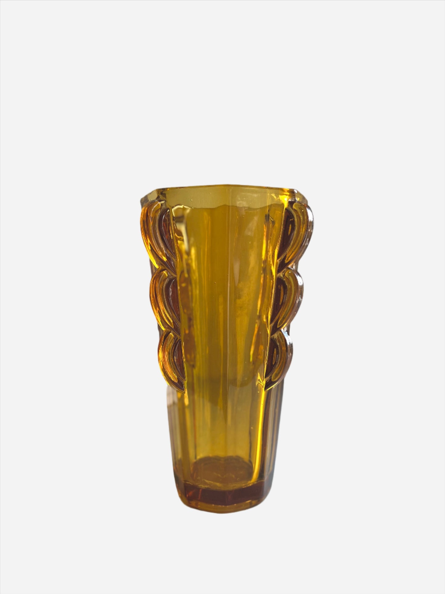 Art Deco Sowerby Octagonal Amber Vase Pattern Number 2597