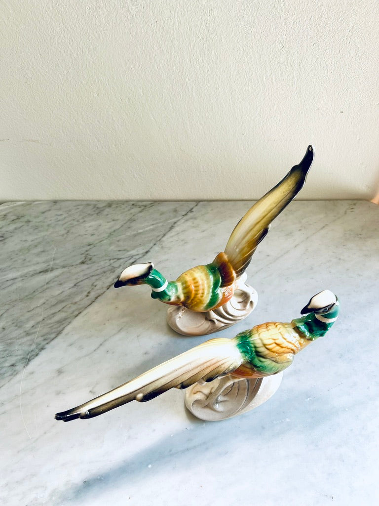 Pair Of Mcm Ceramic Pheasant Birds