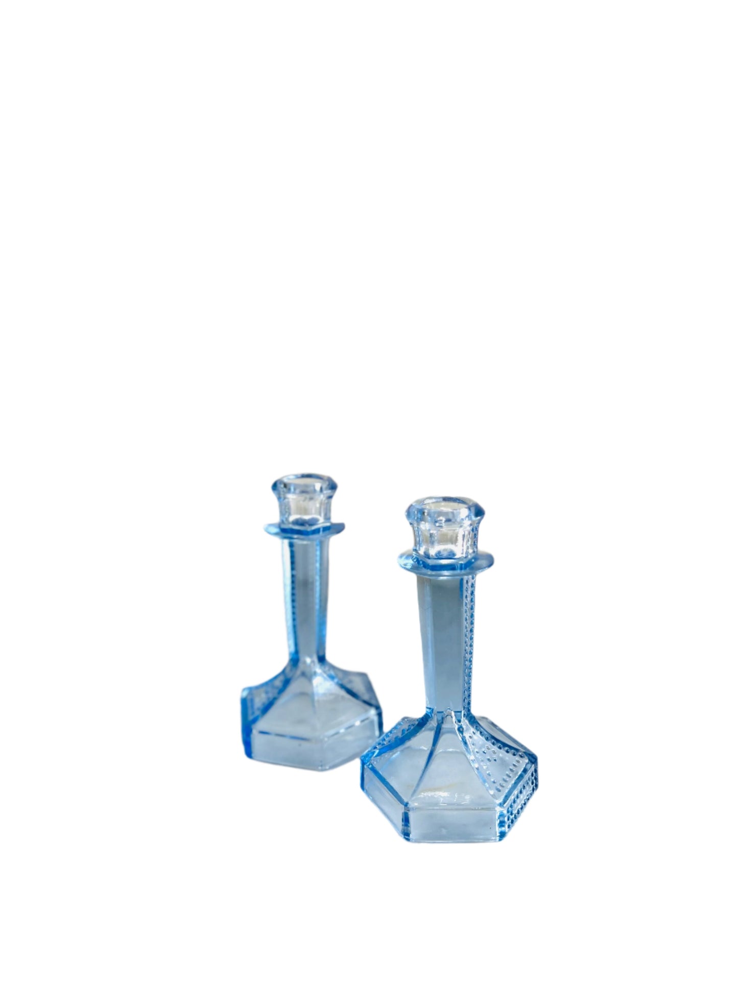 French Art Deco Glass Candleholders in Blue