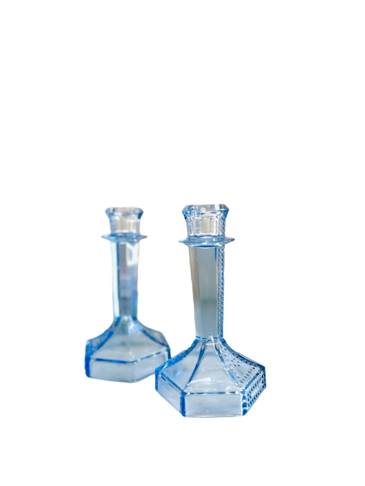 French Art Deco Glass Candleholders in Blue