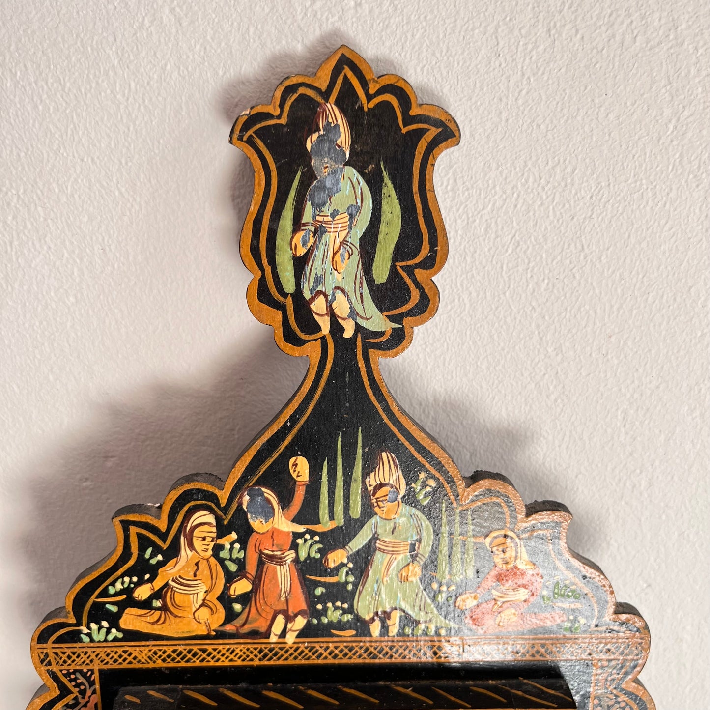Antique Persian Qajar Wall Mirror Hand Painted With Two Doors