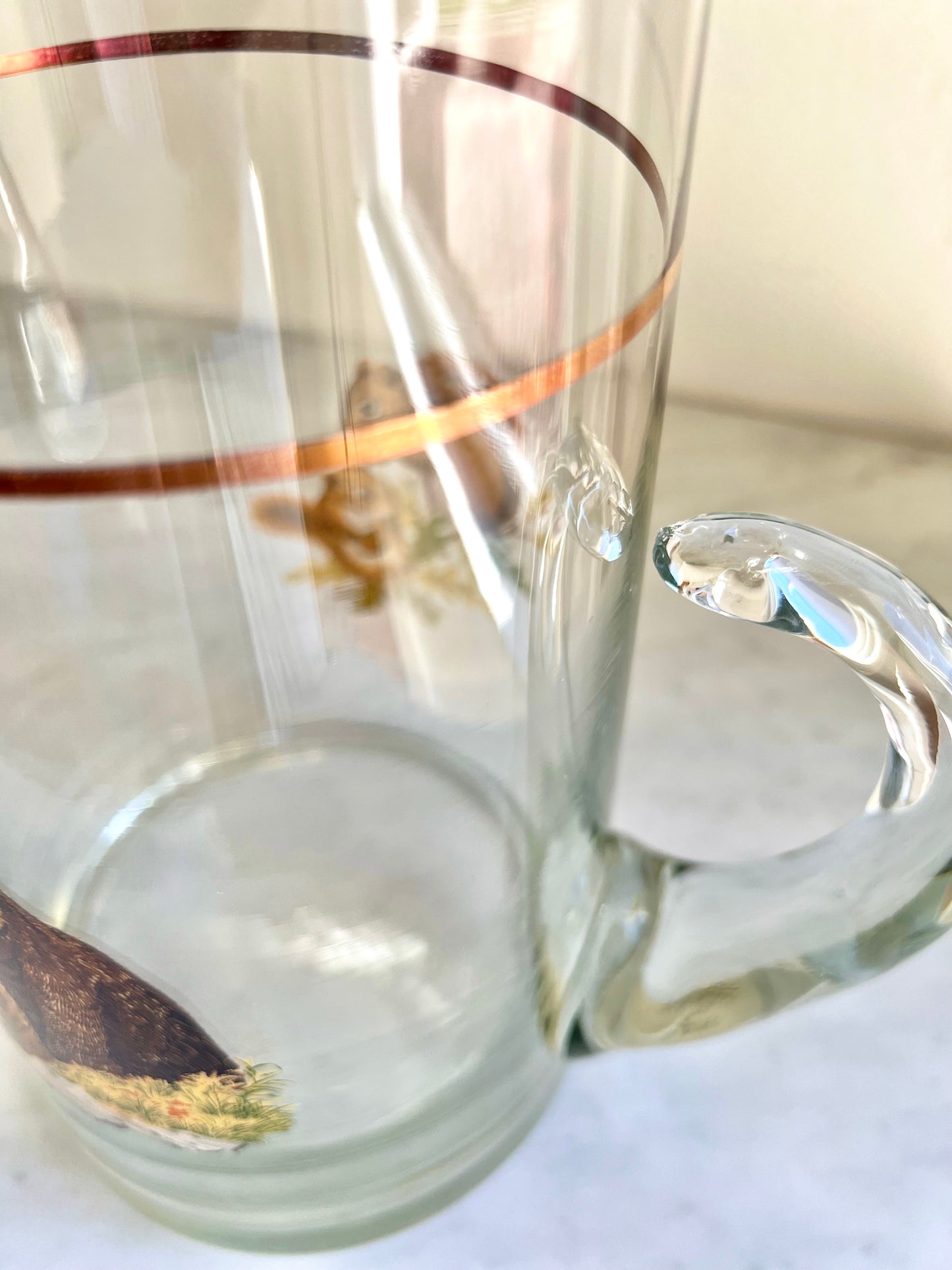 Mid Century Hunting Bear Glasses Set with Pitcher by West Virgina Glass Co (7 - piece set)