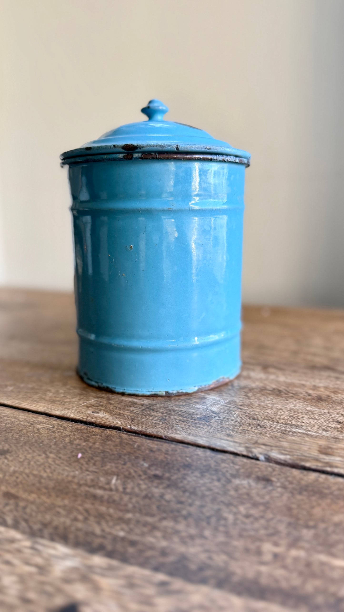 Vintage Blue Enamel Sugar Canister with Lid