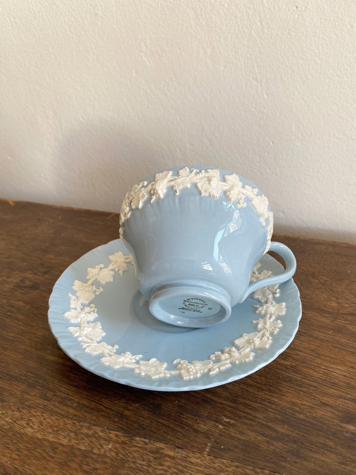 Wedgwood Queensware Teacup and Saucer, Vintage Blue and White Tea Set, Made in England, Gift for Tea Lover, Collectible British china
