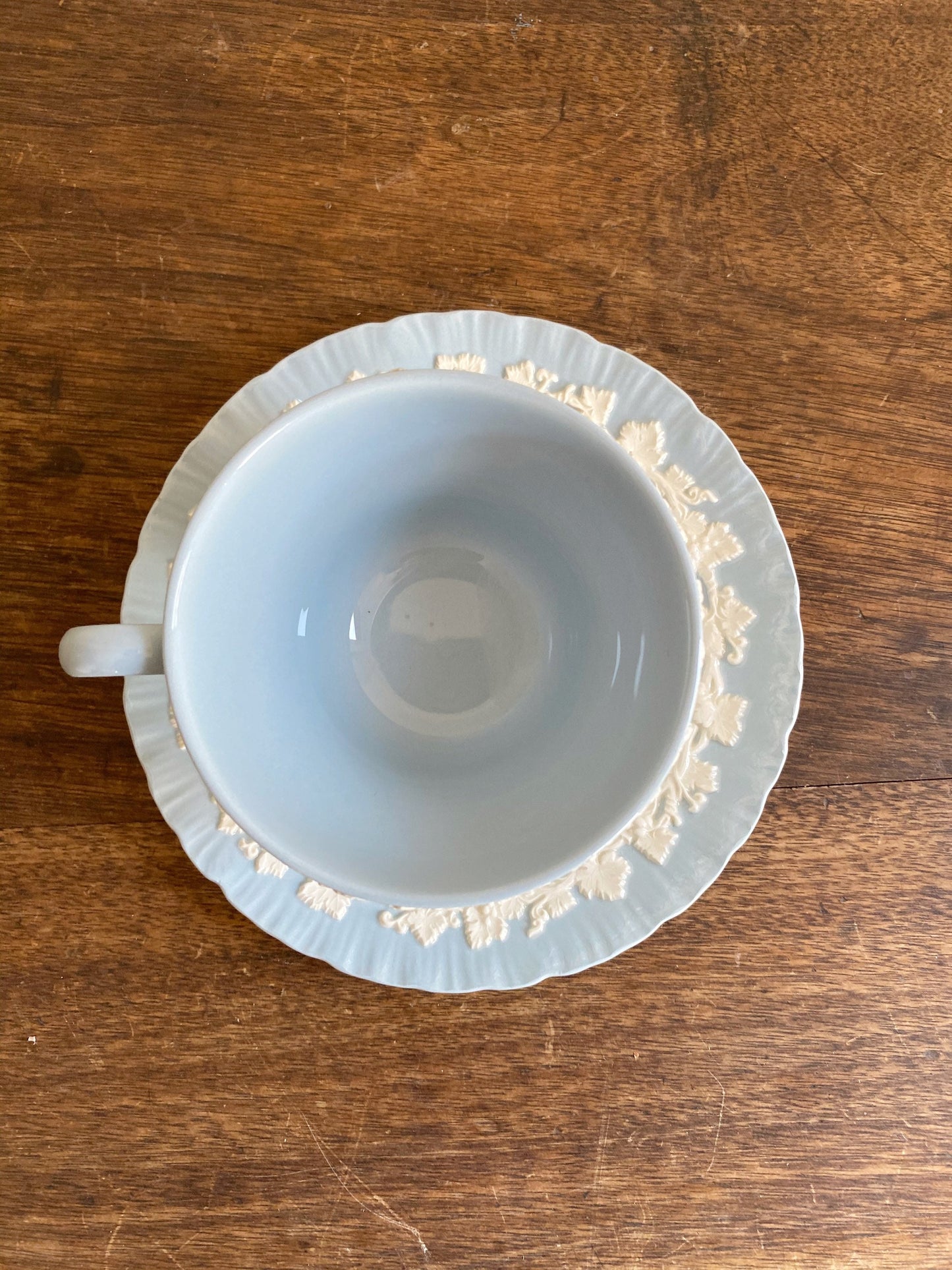 Wedgwood Queensware Teacup and Saucer, Vintage Blue and White Tea Set, Made in England, Gift for Tea Lover, Collectible British china