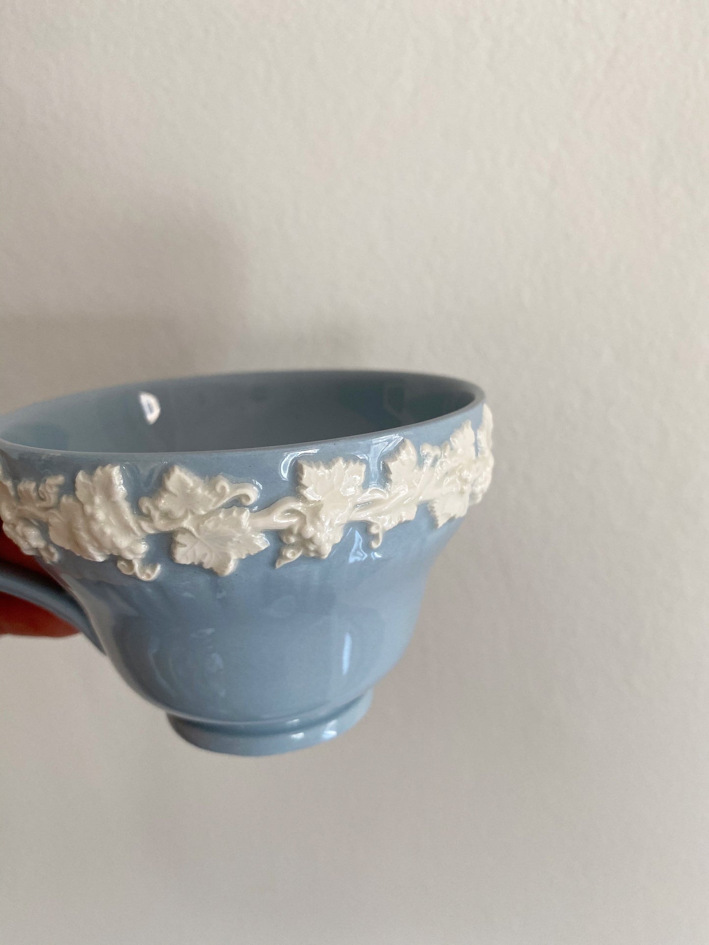 Wedgwood Queensware Teacup and Saucer, Vintage Blue and White Tea Set, Made in England, Gift for Tea Lover, Collectible British china