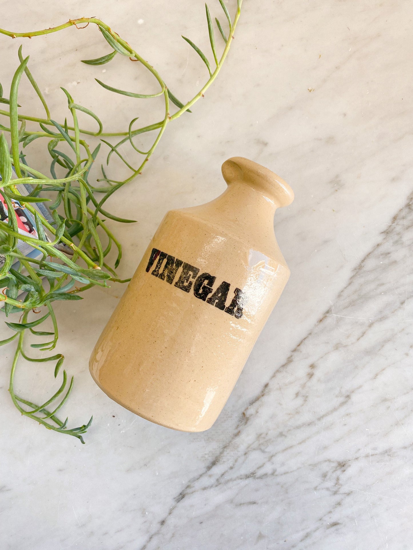 Vintage Pearsons of Chesterfield Stoneware Vinegar Bottle Cruet with Black Typography