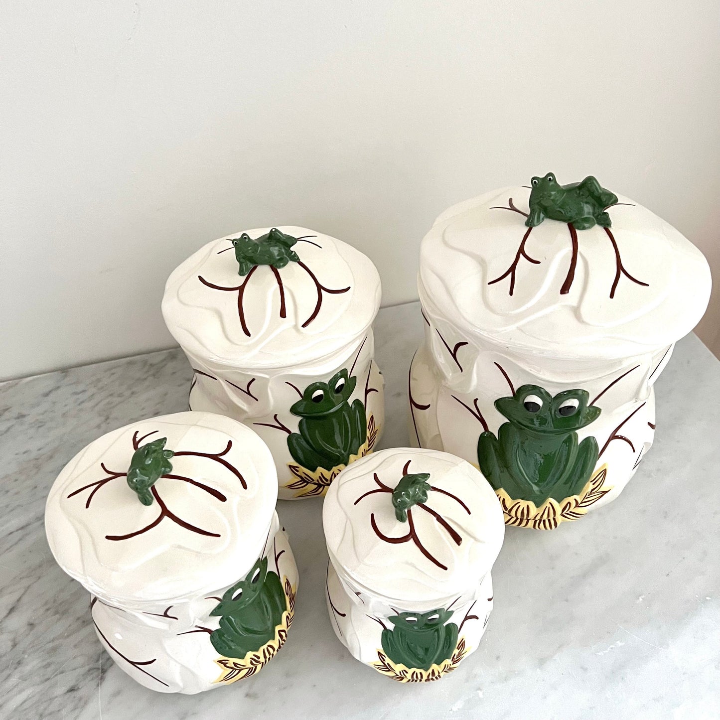 1970s Neil the frog canister set, Frog Canisters, Vintage Storage, Kitsch Kitchen Decor, Handmade & Handpainted Kimple Mold Corp