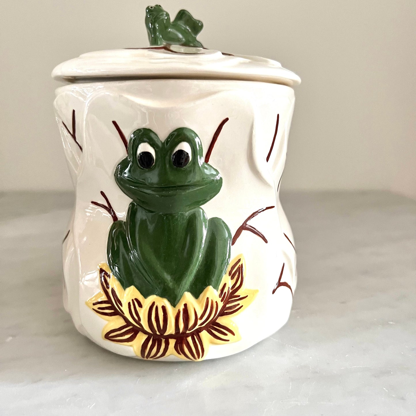 1970s Neil the frog canister set, Frog Canisters, Vintage Storage, Kitsch Kitchen Decor, Handmade & Handpainted Kimple Mold Corp