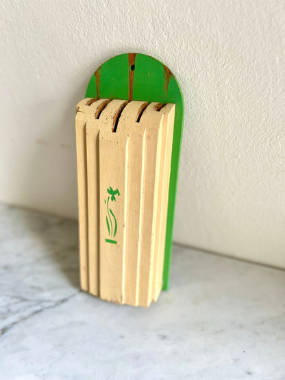 Art Deco Green & Cream Wood Kitchen Knife Holder by NuWave Wall Mount with Original paper backed instructions, Farmhouse / Rustic Kitchen