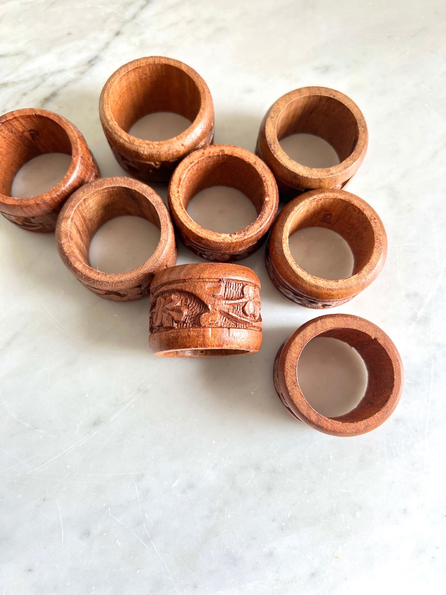 8 Vintage Wooden Napkin Rings Made in India