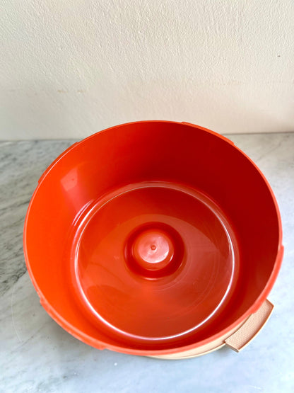 Vintage Mid Century Rotating Cake Stand / Cake Carrier by Sterilite in Deep Orange & Cream