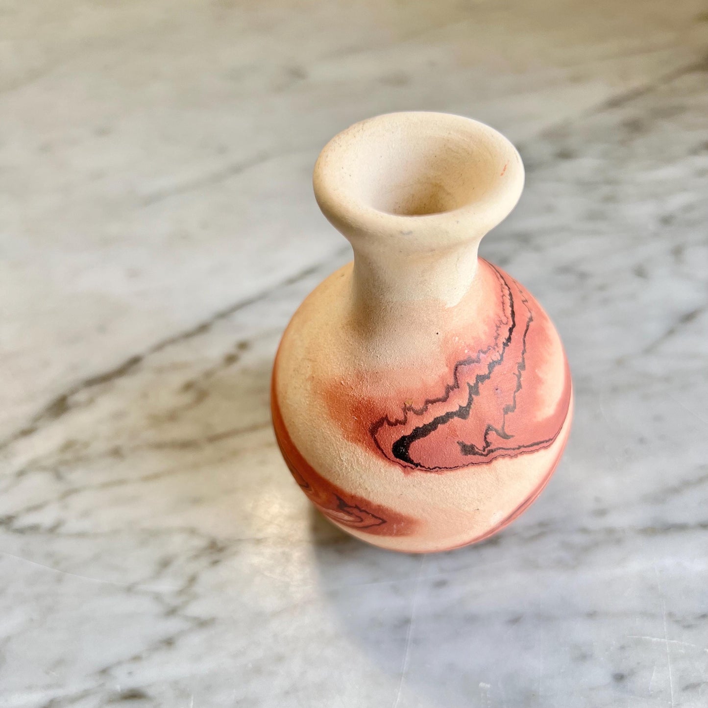 Vintage Small Nemadji Pottery Bud Vase Brown & Beige + Black + Dark Orange, Nemadji Pottery , American Pottery, Nemadji Collector