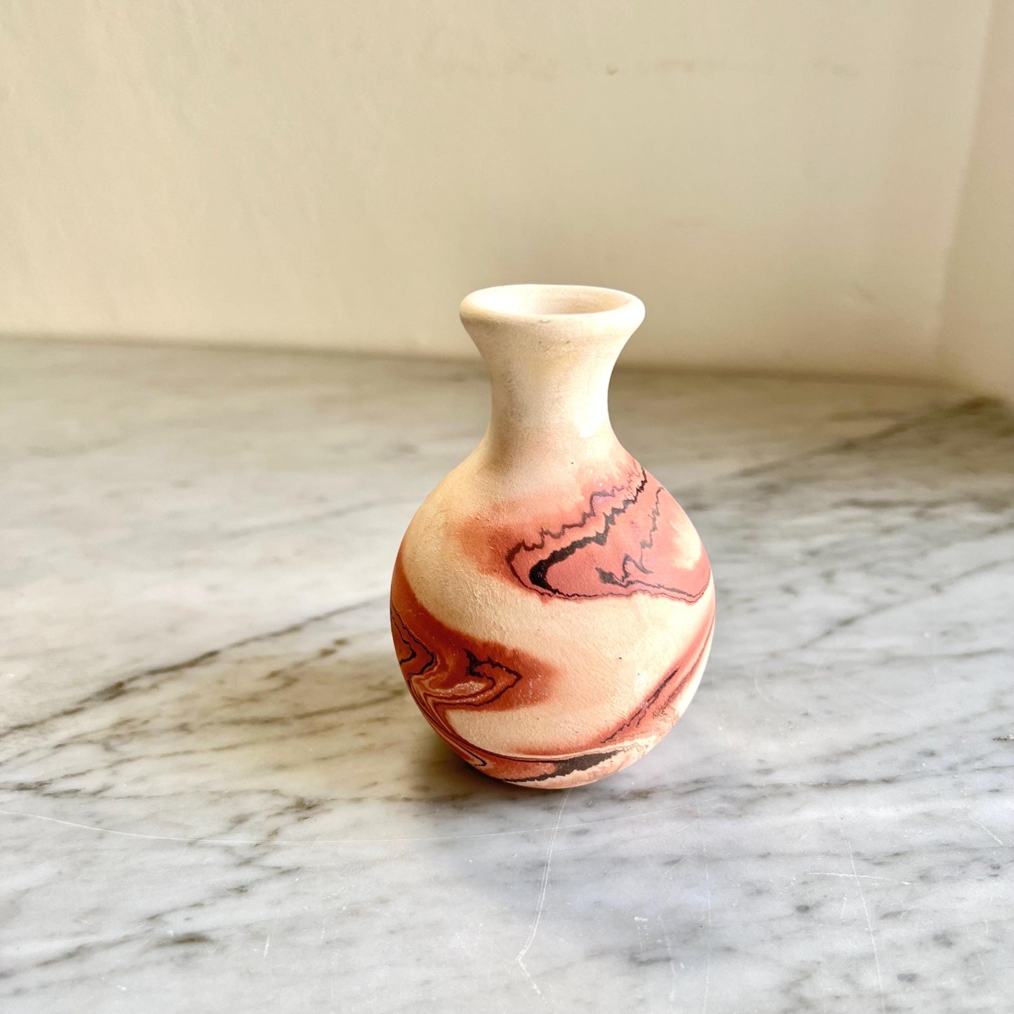 Vintage Small Nemadji Pottery Bud Vase Brown & Beige + Black + Dark Orange, Nemadji Pottery , American Pottery, Nemadji Collector