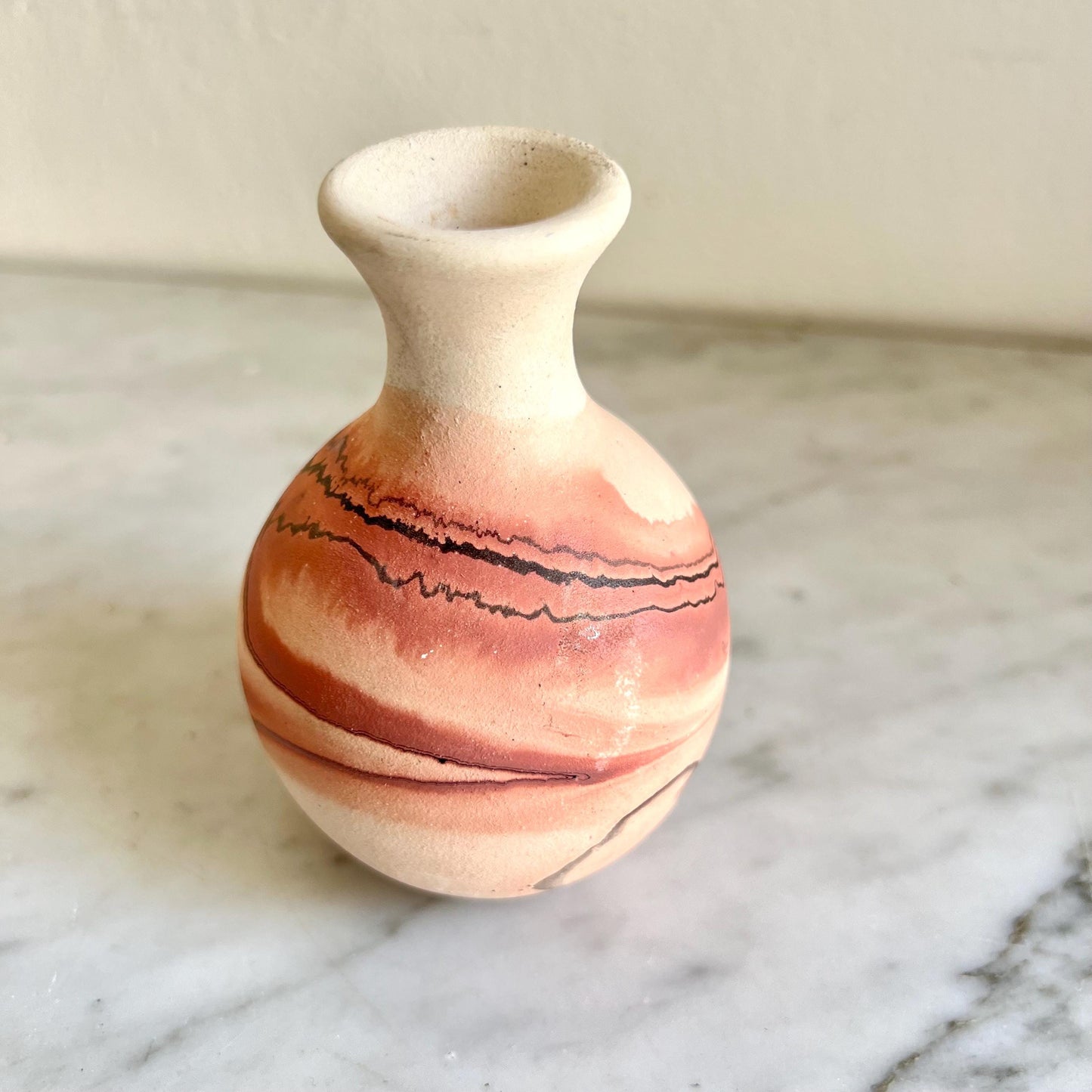 Vintage Small Nemadji Pottery Bud Vase Brown & Beige + Black + Dark Orange, Nemadji Pottery , American Pottery, Nemadji Collector