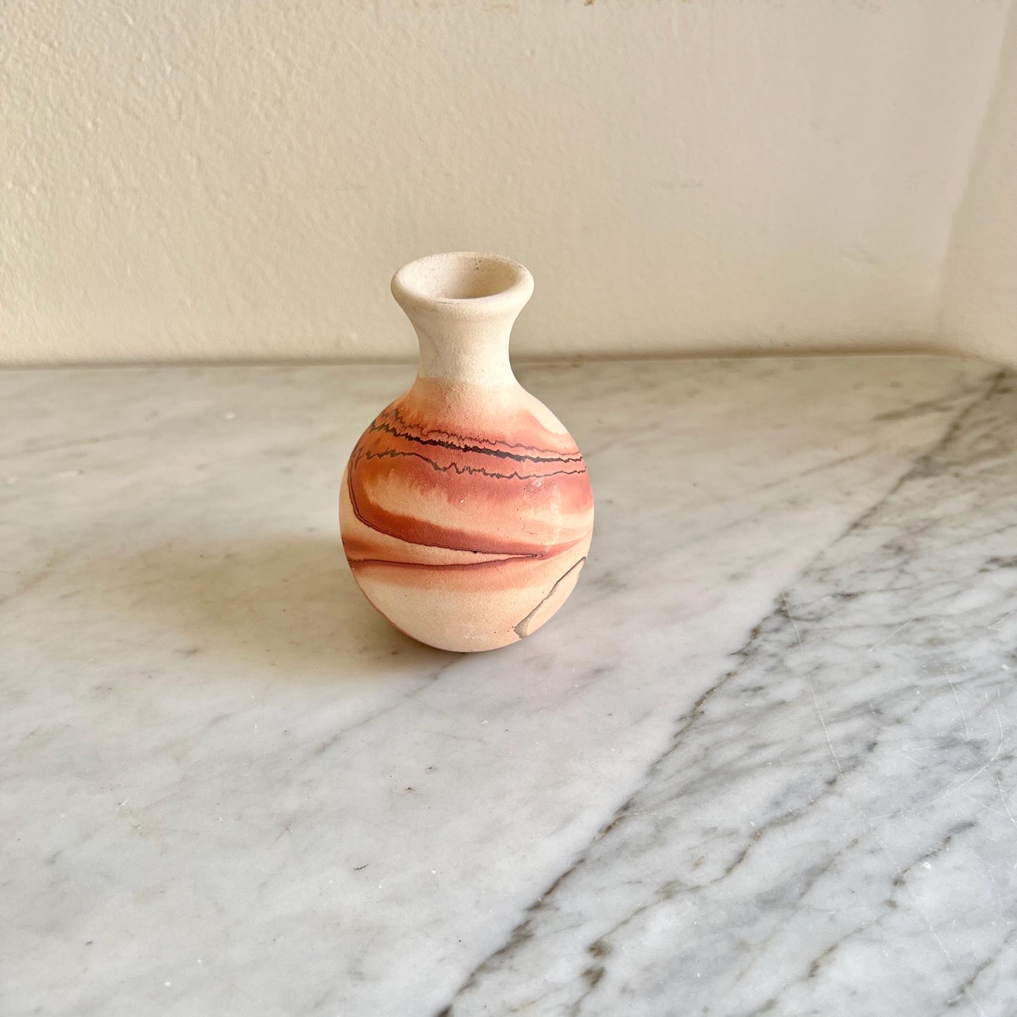 Vintage Small Nemadji Pottery Bud Vase Brown & Beige + Black + Dark Orange, Nemadji Pottery , American Pottery, Nemadji Collector