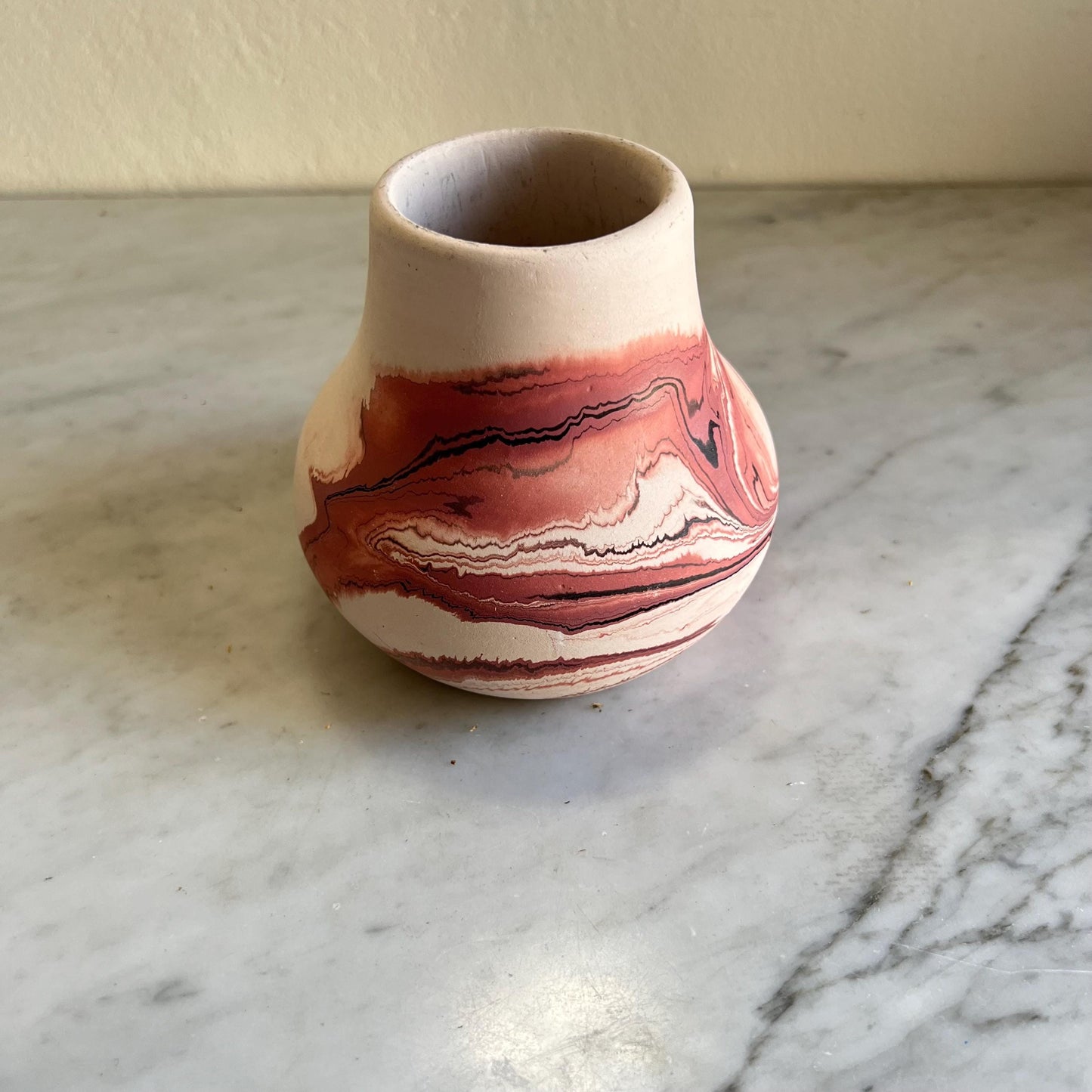 Vintage Small Nemadji Pottery Bud Vase Brown & Beige + Black + Dark Orange, Nemadji Pottery , American Pottery, Nemadji Collector