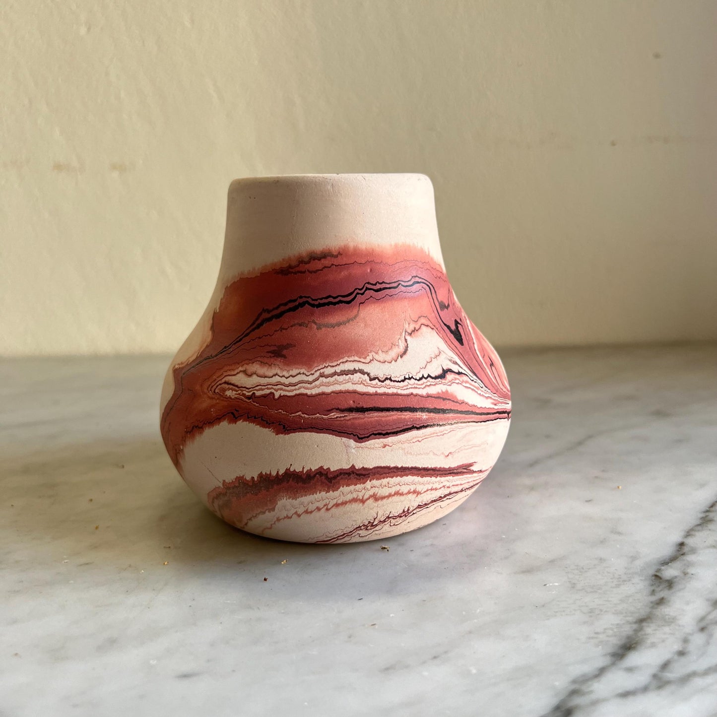 Vintage Small Nemadji Pottery Bud Vase Brown & Beige + Black + Dark Orange, Nemadji Pottery , American Pottery, Nemadji Collector