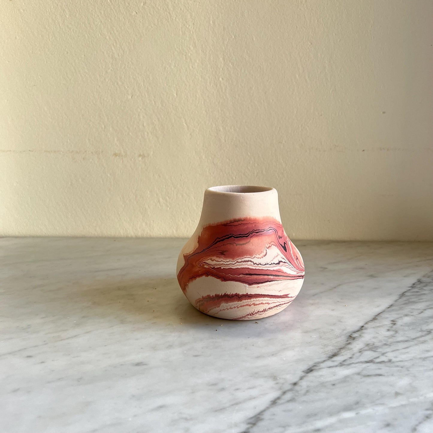 Vintage Small Nemadji Pottery Bud Vase Brown & Beige + Black + Dark Orange, Nemadji Pottery , American Pottery, Nemadji Collector
