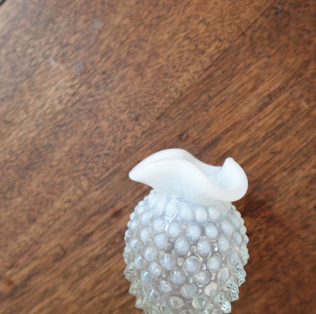 Vintage Fenton Milk Glass Bud Vase: Hobnail Ruffled Edge, Mid-Century Decor