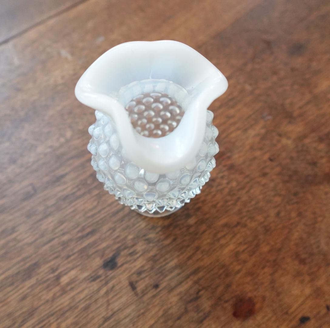 Vintage Fenton Milk Glass Bud Vase: Hobnail Ruffled Edge, Mid-Century Decor