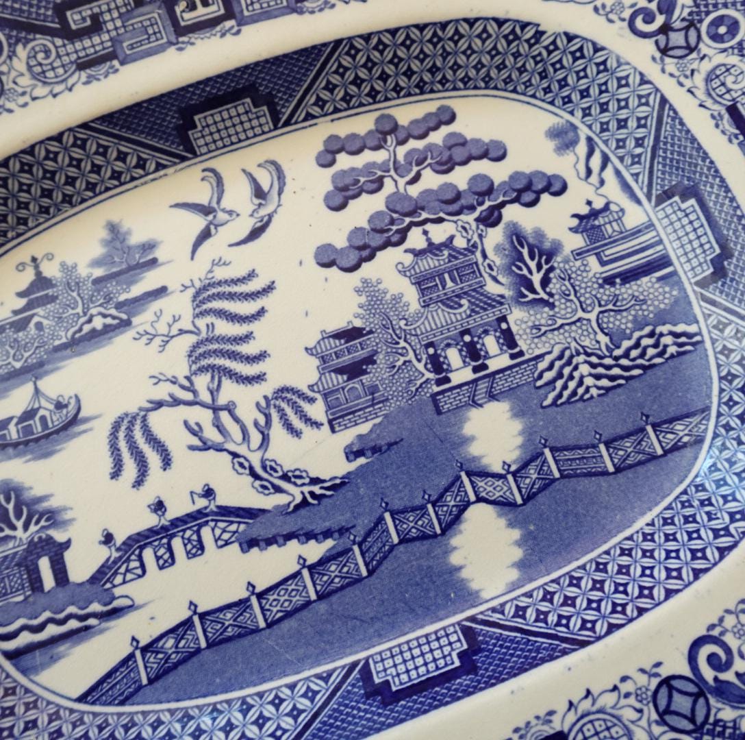 Antique Wood & Sons Blue Willow Platter: English Transferware China (12")