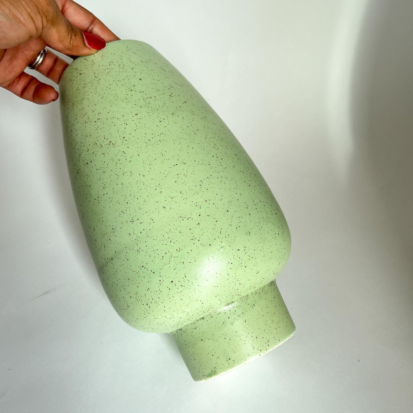 Vintage Mid Century Stanford Sebring Pottery Green Speckle Vase | Plant Pot | Planter 219-E
