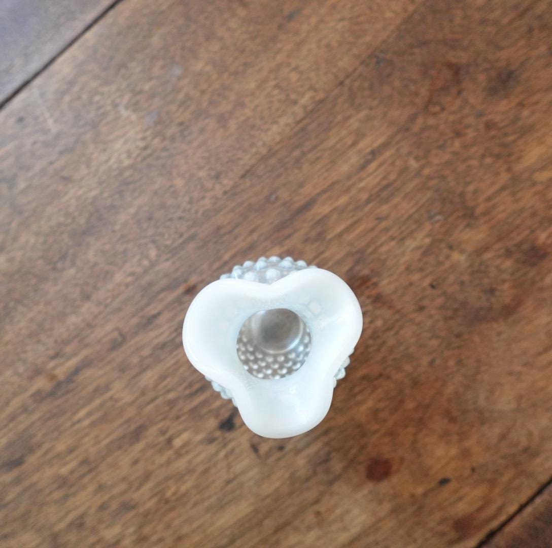Vintage Fenton Milk Glass Bud Vase: Hobnail Ruffled Edge, Mid-Century Decor