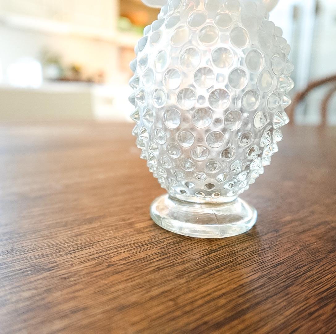 Vintage Fenton Milk Glass Bud Vase: Hobnail Ruffled Edge, Mid-Century Decor