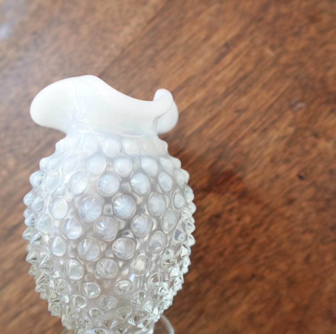 Vintage Fenton Milk Glass Bud Vase: Hobnail Ruffled Edge, Mid-Century Decor