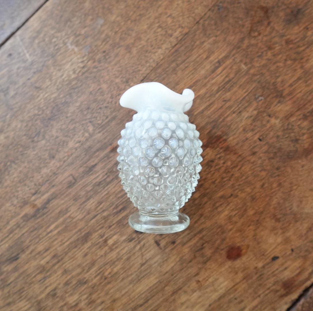 Vintage Fenton Milk Glass Bud Vase: Hobnail Ruffled Edge, Mid-Century Decor