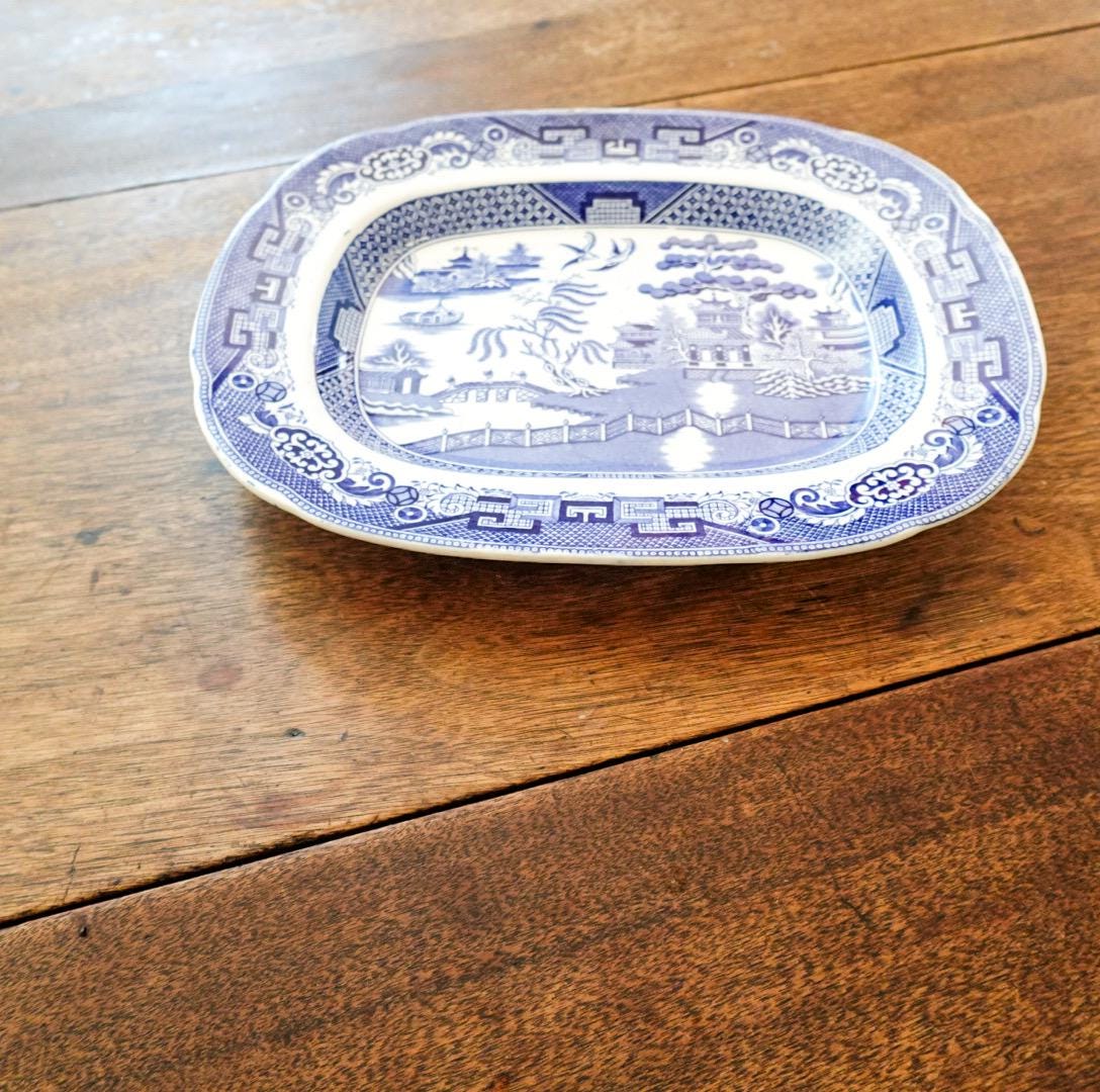 Antique Wood & Sons Blue Willow Platter: English Transferware China (12")