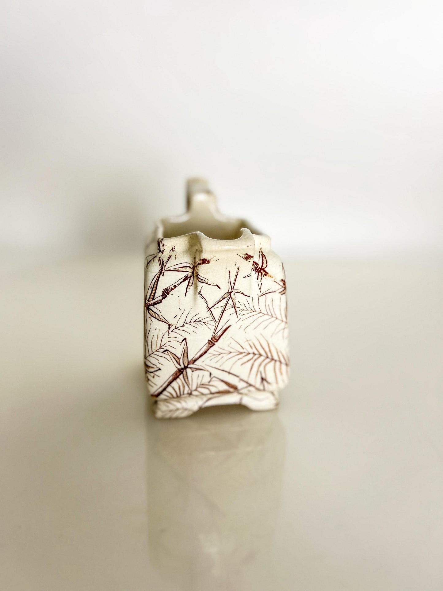 Antique Transferware Creamer: Brown Bamboo Motif, Victorian Staffordshire