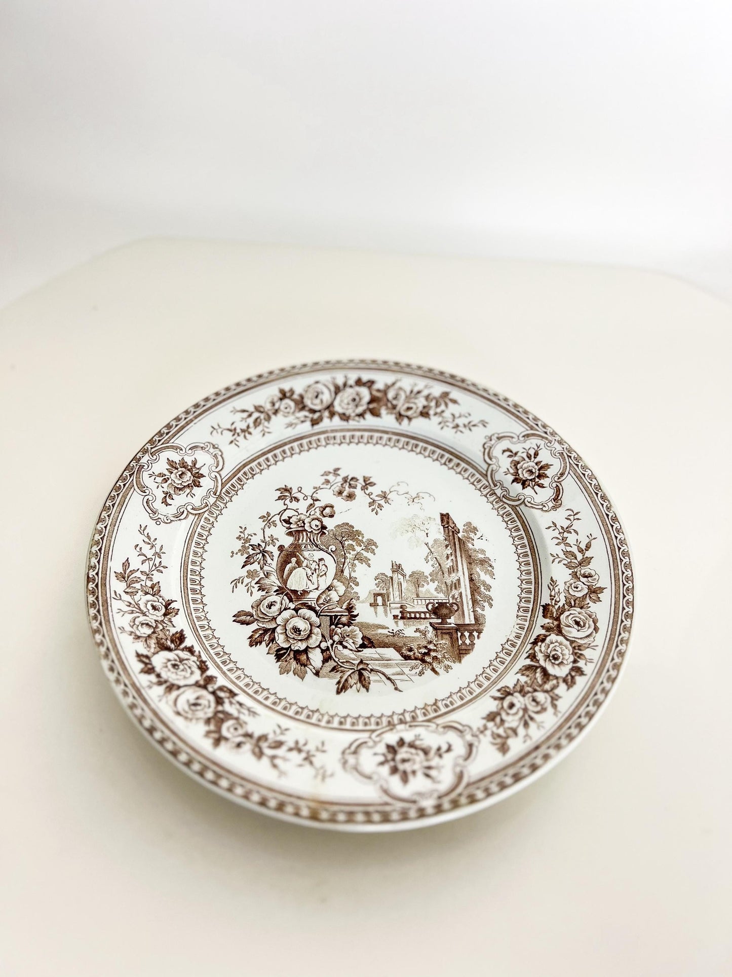 Antique Brown Transferware Plate – “Parma” by Livesley Powell & Co, Victorian Staffordshire