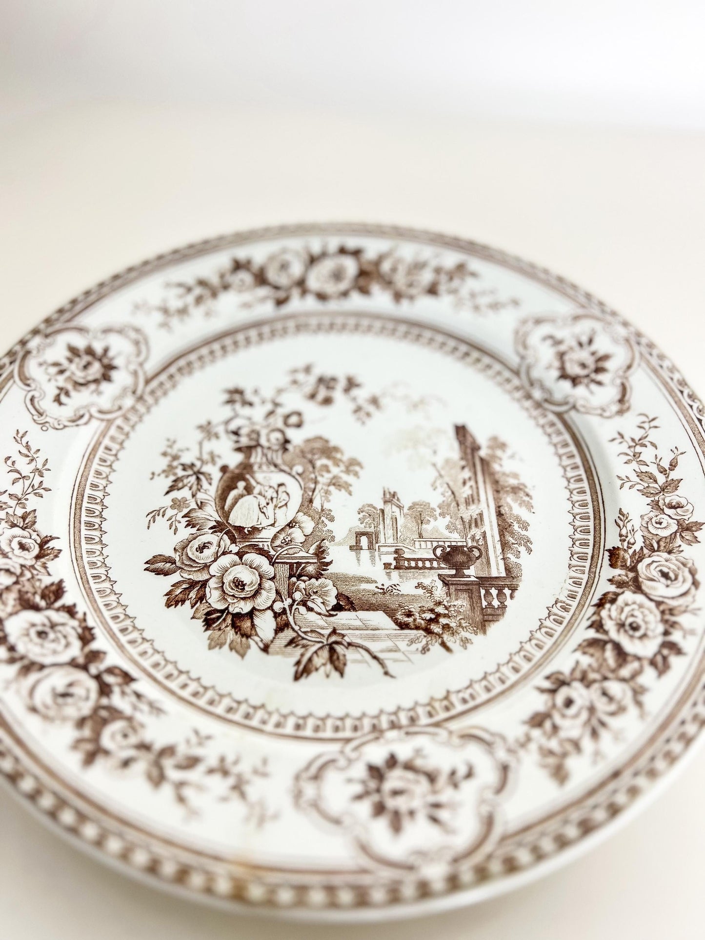 Antique Brown Transferware Plate – “Parma” by Livesley Powell & Co, Victorian Staffordshire