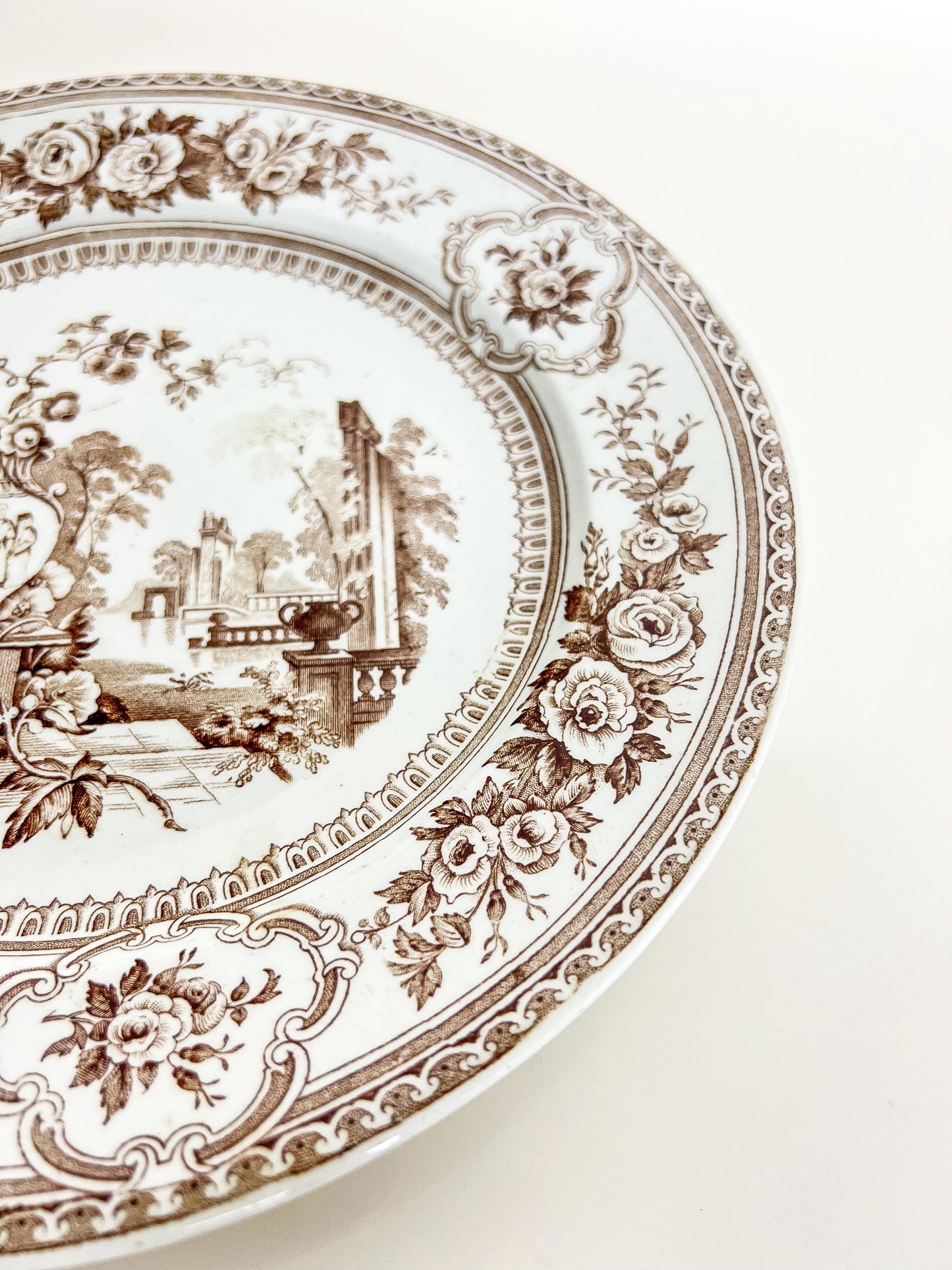 Antique Brown Transferware Plate – “Parma” by Livesley Powell & Co, Victorian Staffordshire