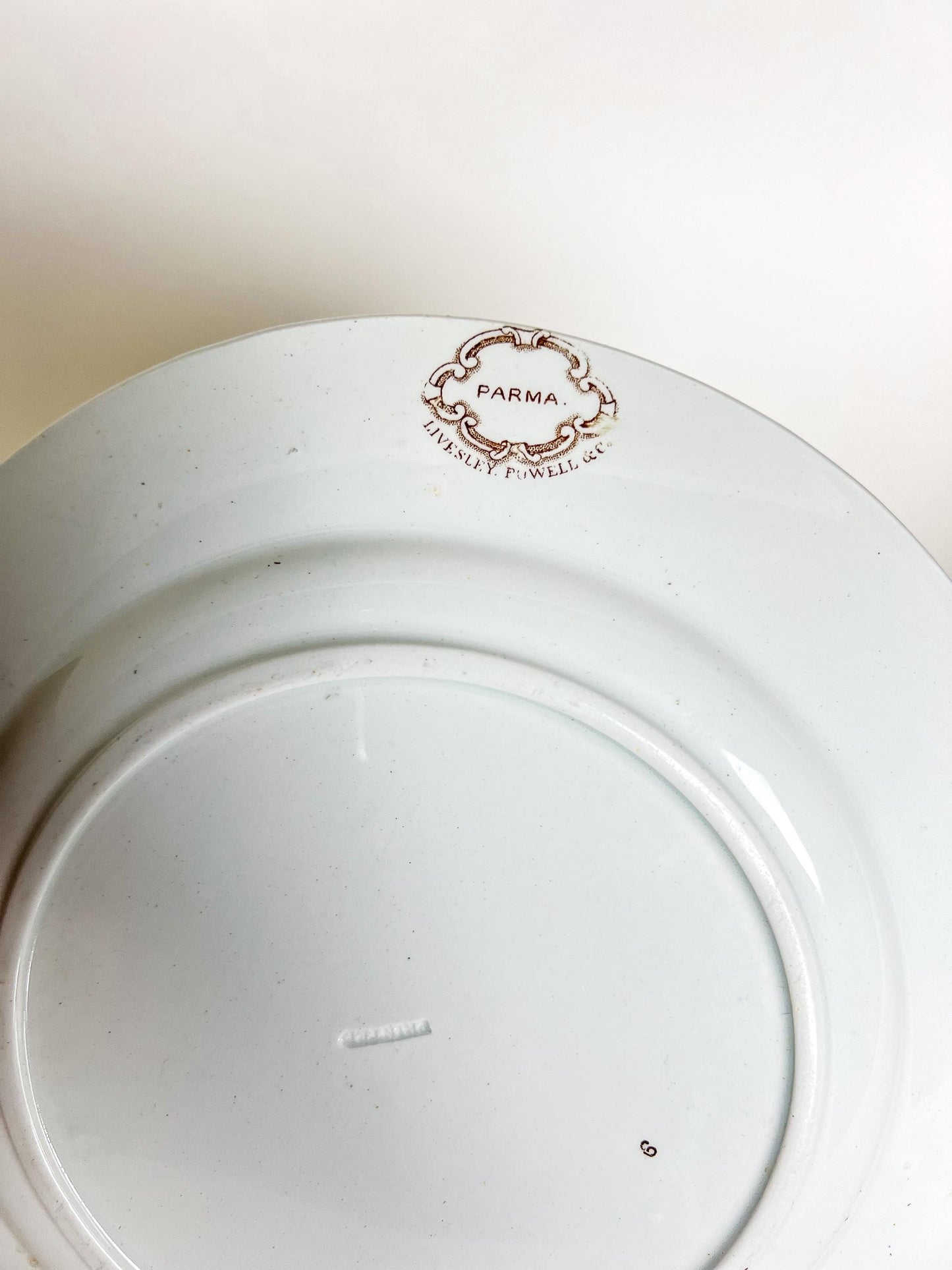 Antique Brown Transferware Plate – “Parma” by Livesley Powell & Co, Victorian Staffordshire