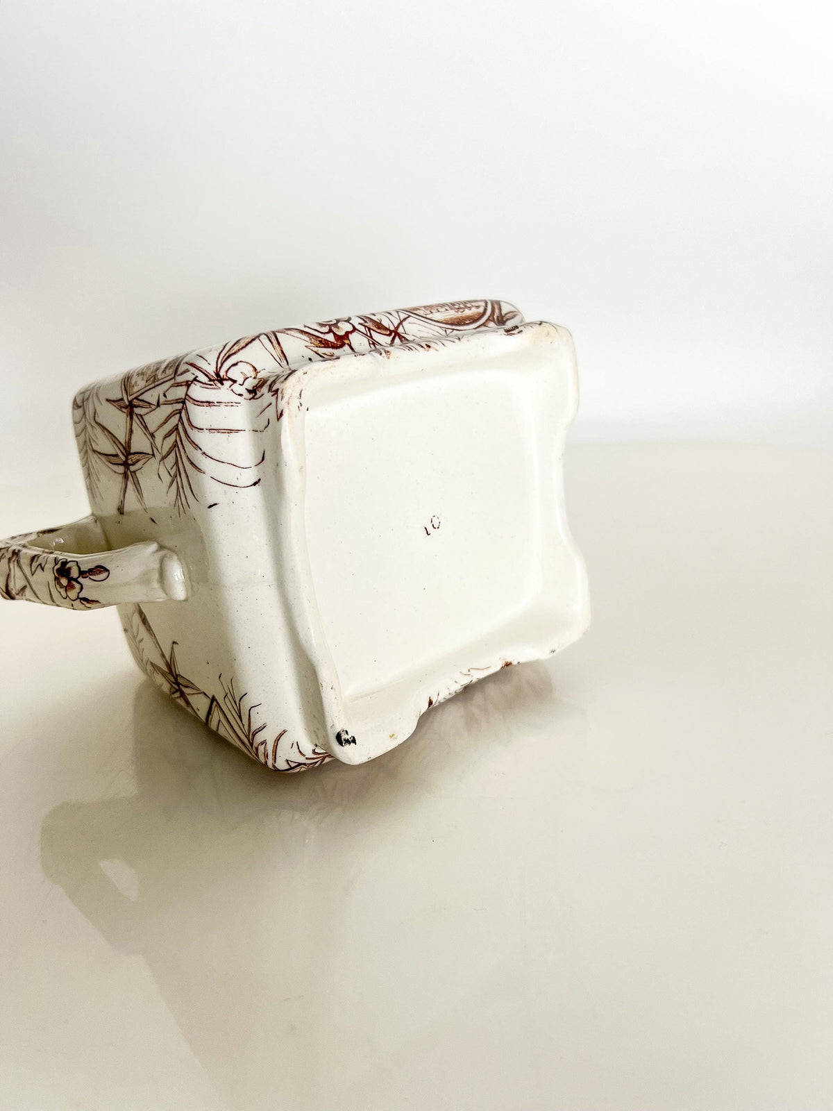 Antique Aesthetic Transferware Sugar with Lid– Brown Bamboo Motif, Victorian Staffordshire
