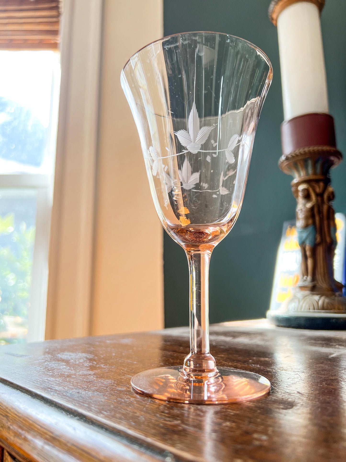 2 Vintage Pink Etched Depression Glass Champagne Coupe, Pair of White Wine Glasses, Vintage Barware, Holiday Stemware