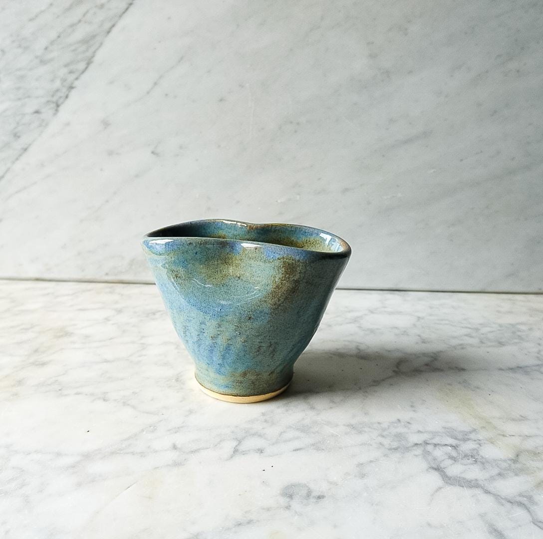 Handmade Blue Pottery Creamer: Heart Shaped Stoneware Milk Jug