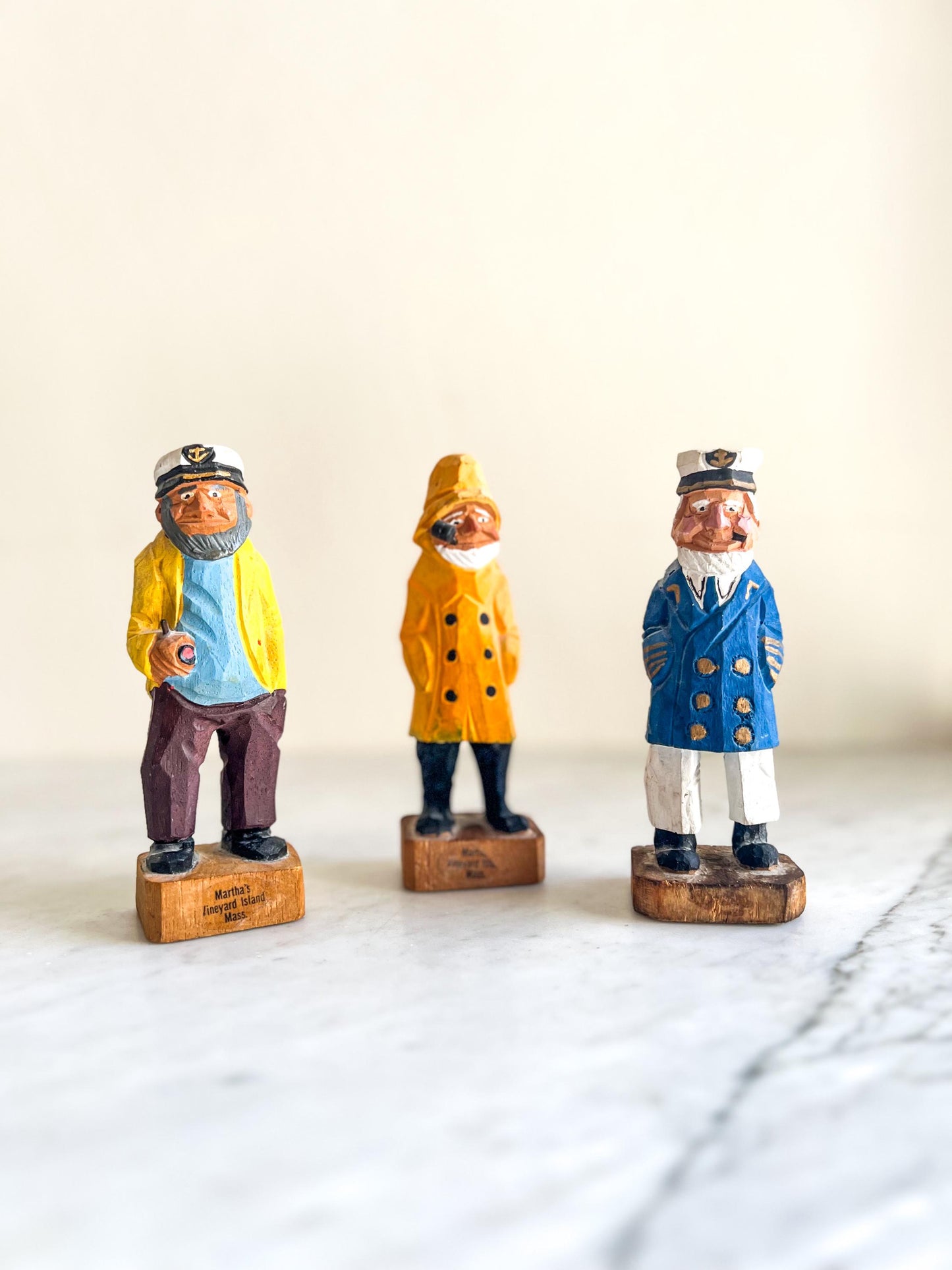 Vintage 6" Wooden Old Salt Sea Captain Carved Figurine, Old Salt Dog Collectible, Nautical Sailor, Fisherman Red Jacket & Black Boots, Fish